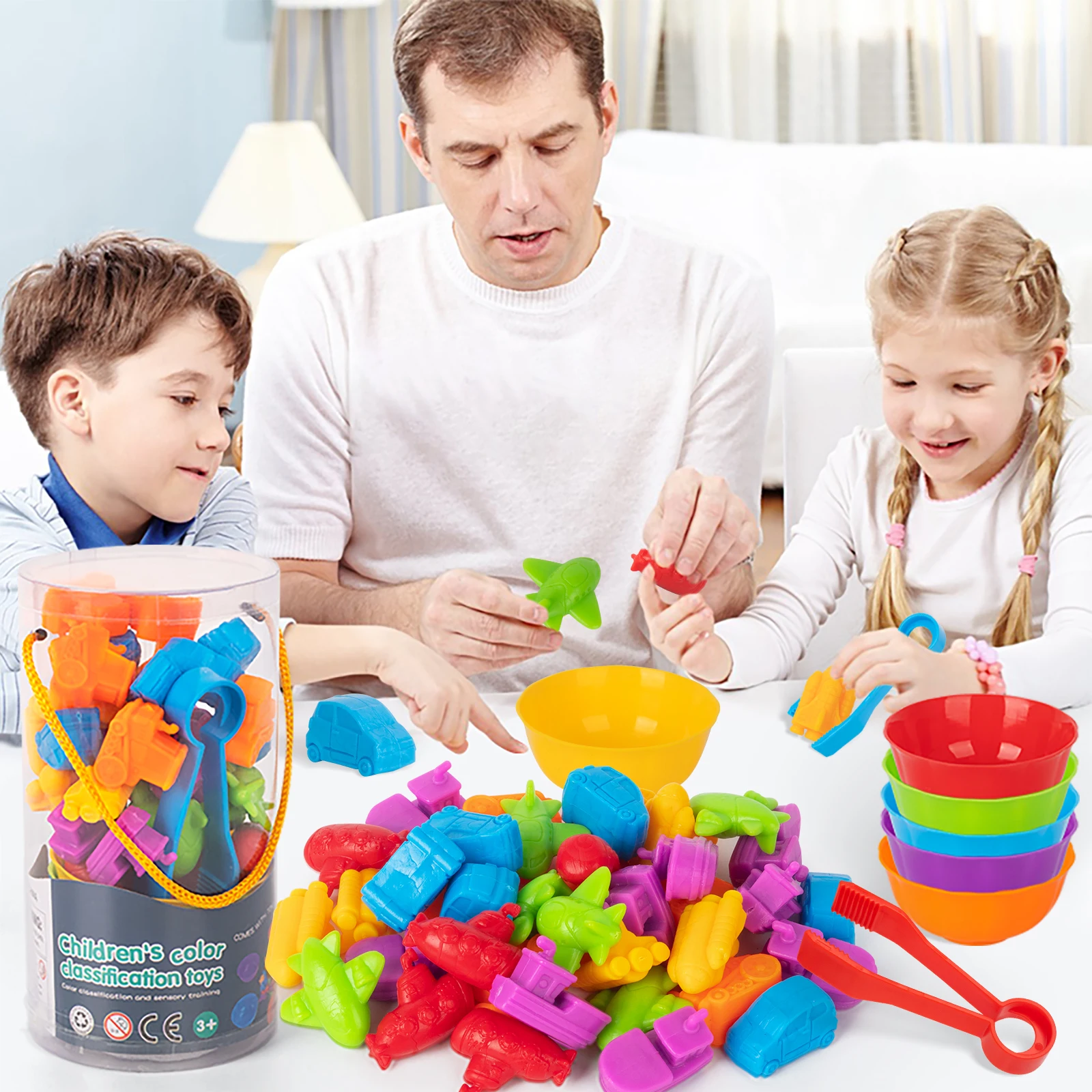 Counting Animal Models Paired With Classification Bowl Sets To Learn Mathematics, Colors, Soft Rubber Classification Toys