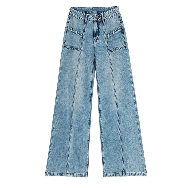 Vintage High Waisted Washed Jeans Fashion Harajuku Casual Baggy Straight Pants Women Wide Leg Denim Trousers 2024 New