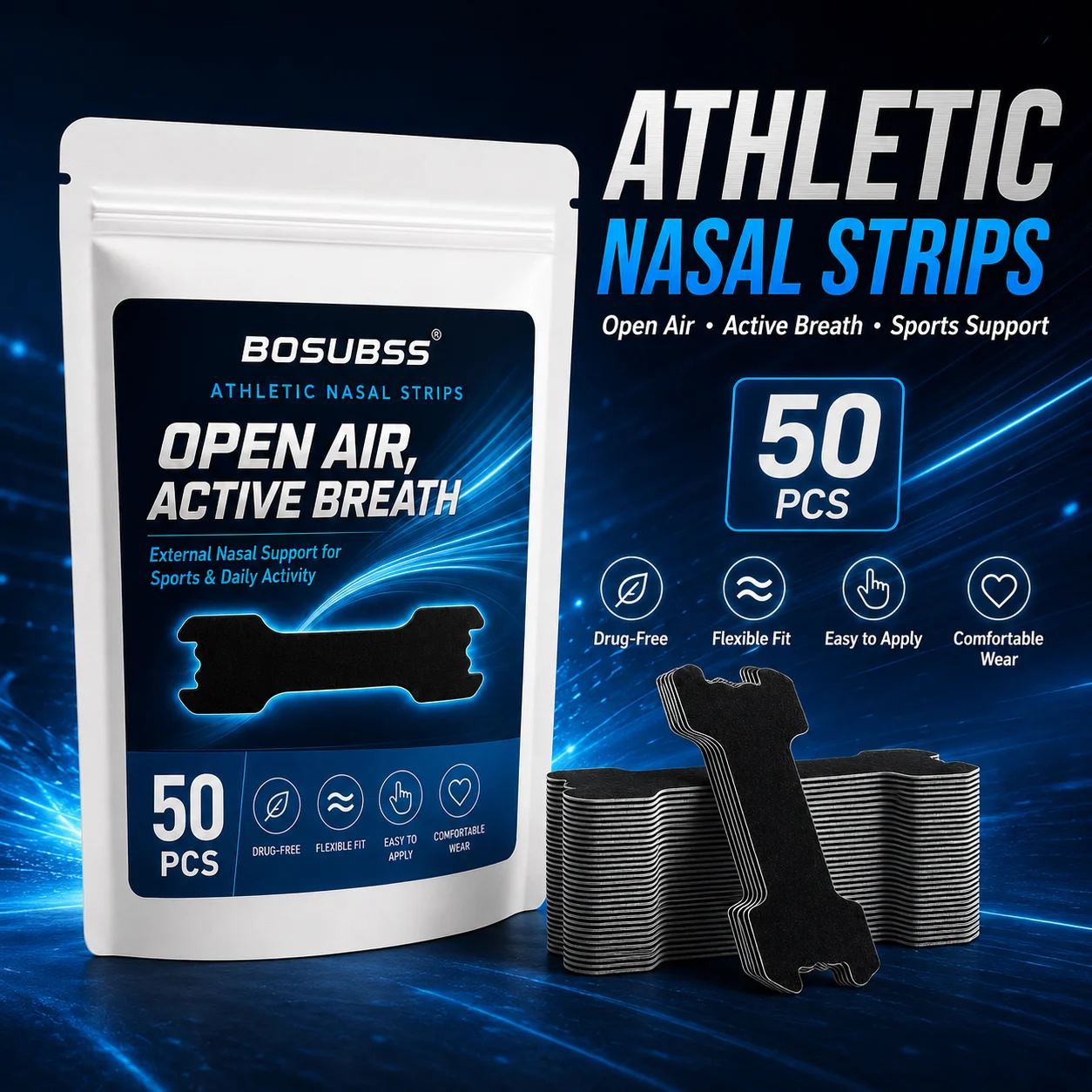 Nasal Breathing Strips 50pcs Anti Snoring Tape Relieve Congestion Better Sleep Workout