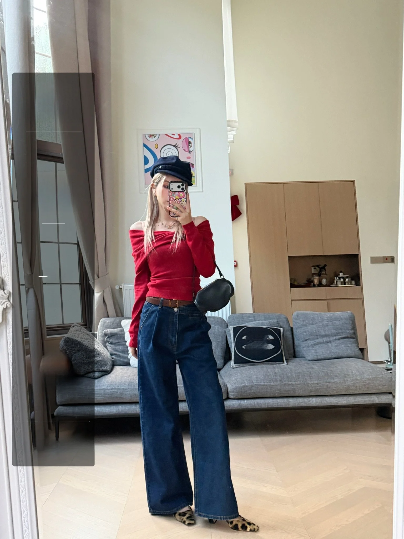 

MungsEra Deep Blue Cross Waist Ivy Denim Wide Leg Pants Versatile Slimming Retro Women's Jeans Loose Fit l Waist Cotton