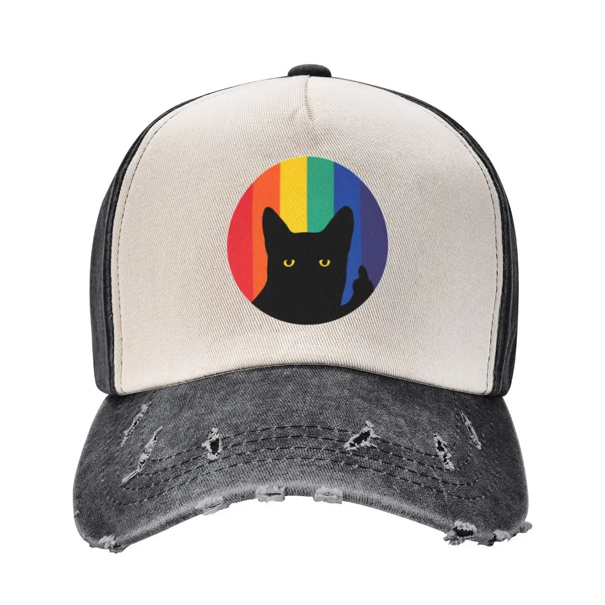 

Middle Finger Cat in Rainbow Circle Baseball Cap Luxury Brand Golf Wear Icon Sports Cap Girl'S Hats Men's