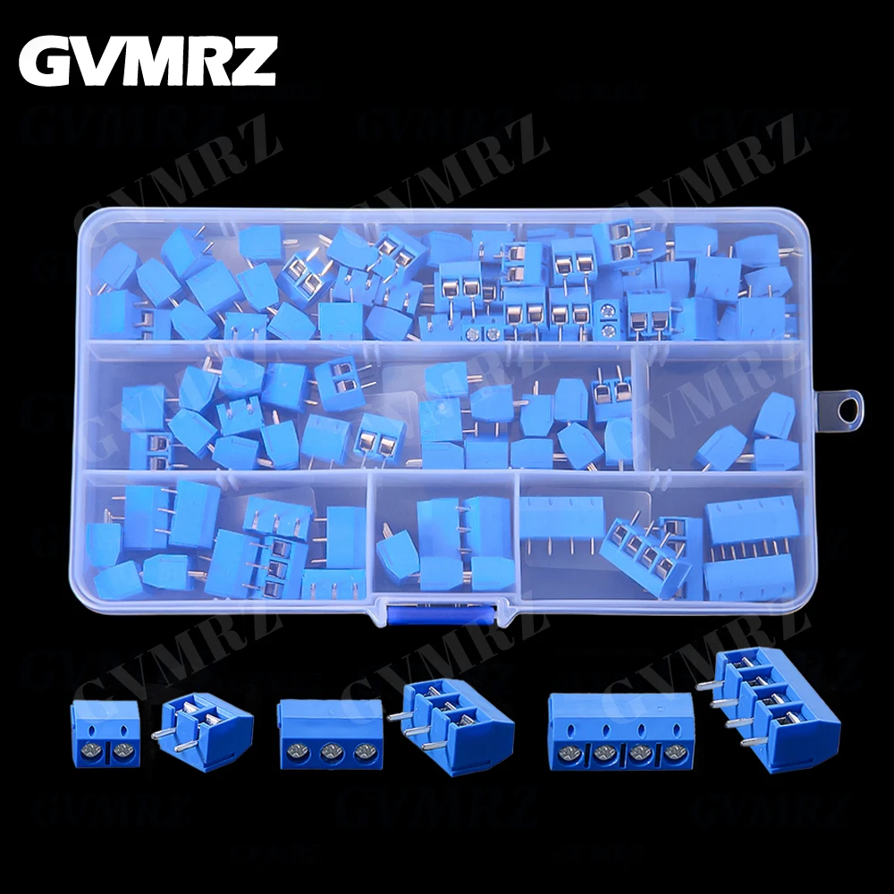 100PCS PCB Screw Terminal Block Connector KF301 Pitch 5.0MM 2P 3P 4P Splicable Kit Box KF301-2 Blue KF301-2P KF301-3P KF-301