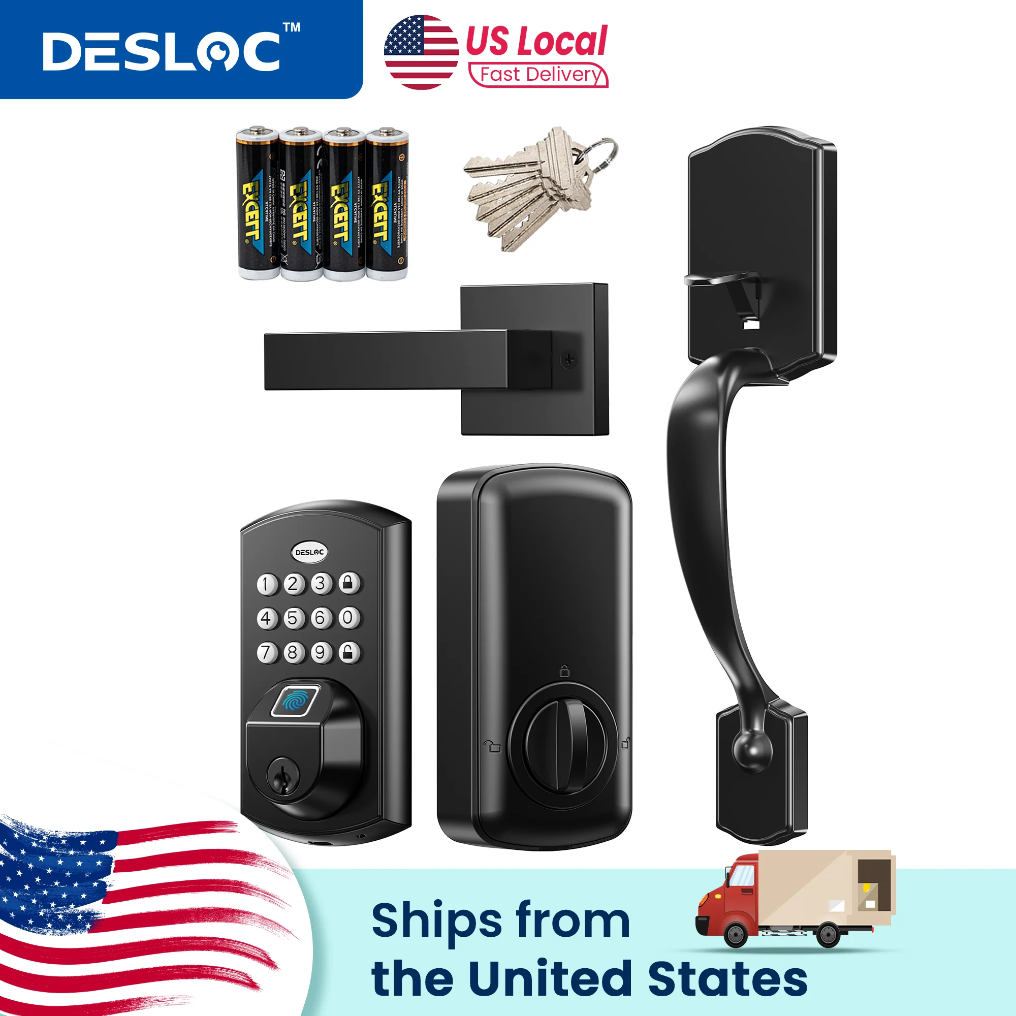 

DESLOC A100F Electronic Keypad Door Lock with Handle Set, Keyless Entry Smart Lock for Front Door, Deadbolt, 12 Months Battery