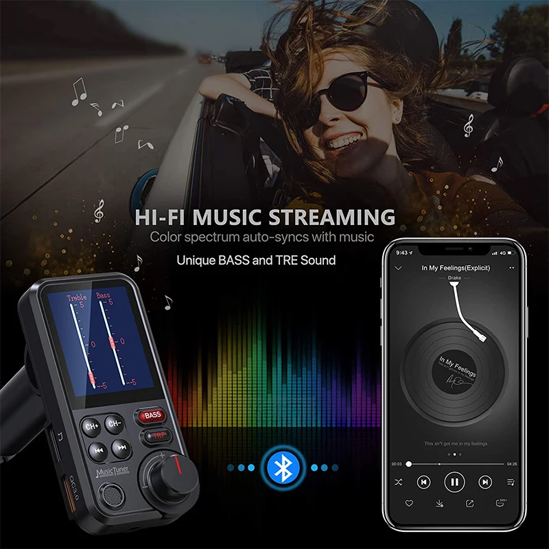 Color big screen car mp3 player U disk music bluetooth car kit FM transmitter EQ mode adjustment USB car fast charge