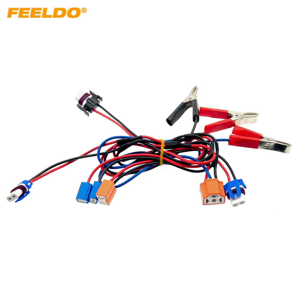 

FEELDO Car LED HID Plug Adapter Power Cord With Clip To H1/H4/H7/9005 Socket Auto Light Testing Wire Harness Cable #HQ5623