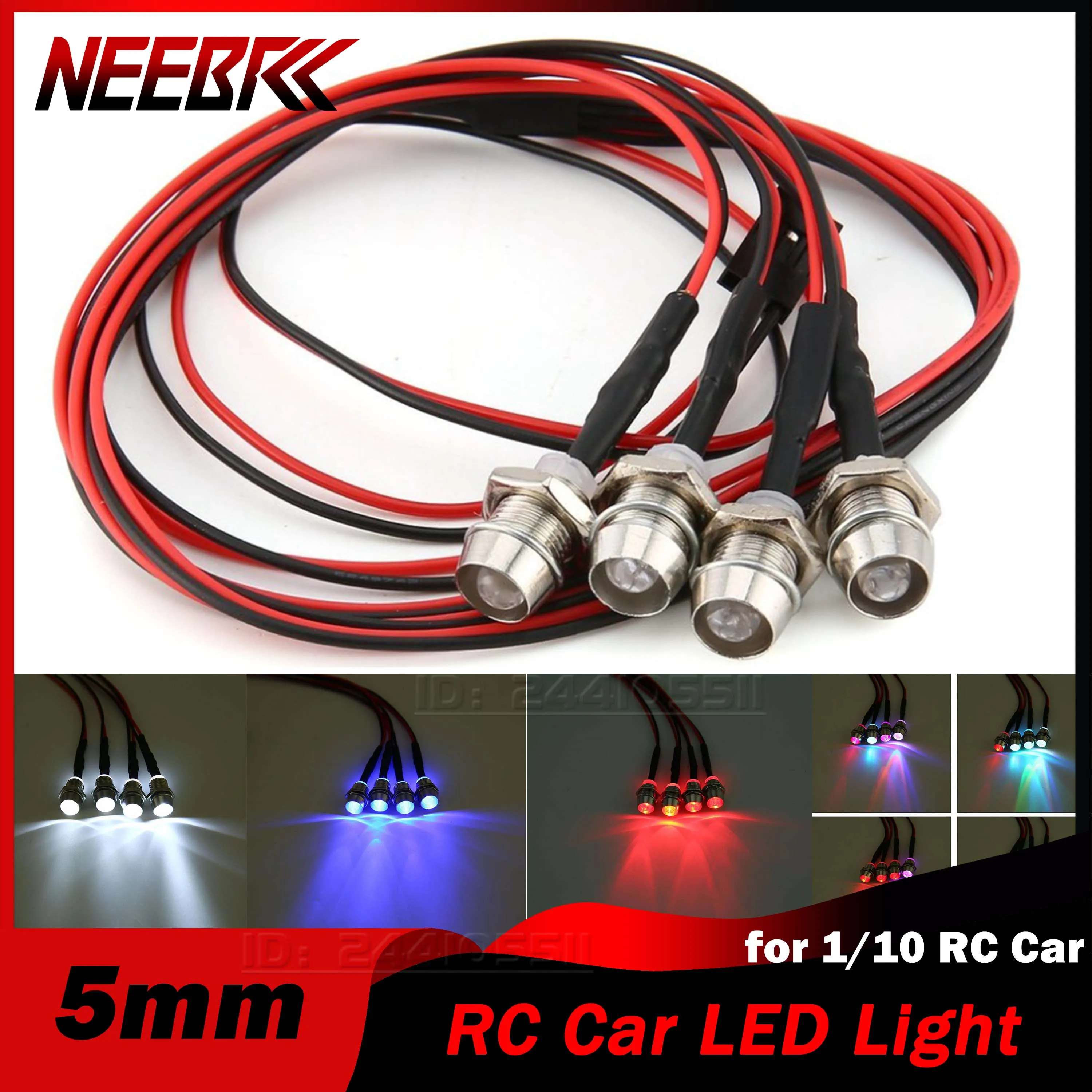NEEBRC 5mm 4LED Headlamps Headlight Light Lamp for RC Drift Car Model Truck Crawler Traxxas Tamiya MN Axial Scx10 D90 Toy Part