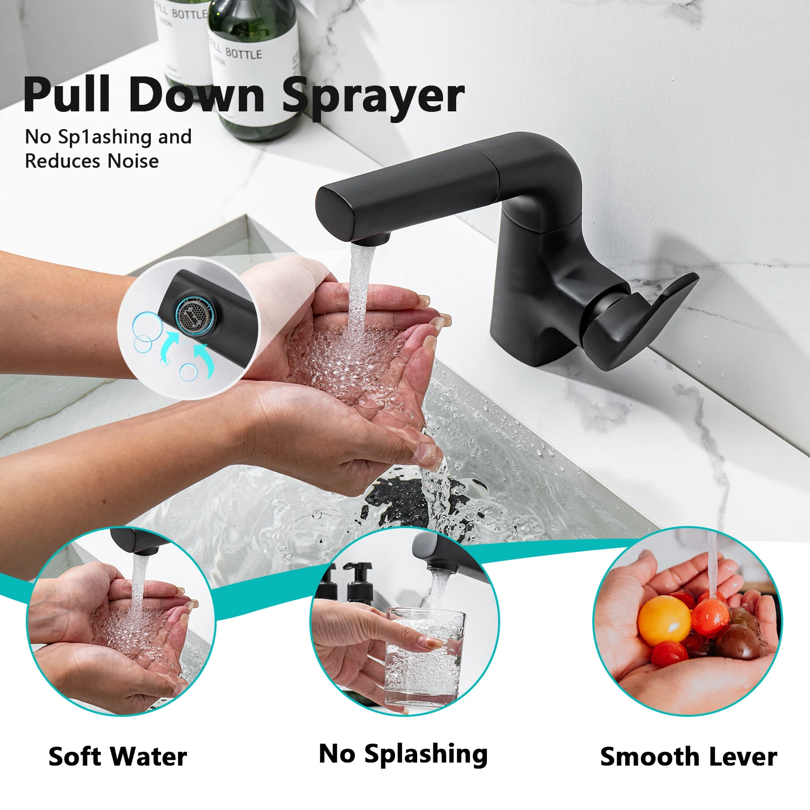 Bathroom Faucets with Pull Out Sprayer Single Hole Bathroom Pull Down RV Sink Faucets Water Tap Pull Down Bathroom Faucet