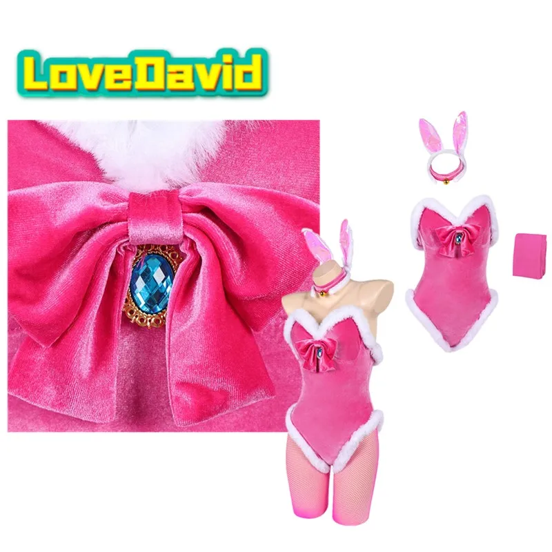 

Cartoon 2026 Peach Cosplay Adult Princess Headband Costume Women Bunny Girls Jumpsuit Outfits Halloween Carnival Party Suit