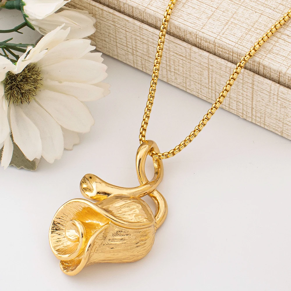Luxury 18K Gold Plated Rose Flower 4Pcs Jewelry Set Women Dubai African Necklace Earrings Bracelet Ring Wedding Party Gifts