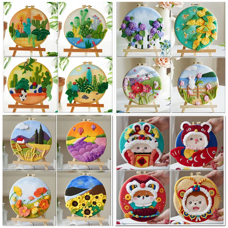 Creative Painting DIY Wool Embroidery Kit Funny Craft Painting DIY Wool Needle Felt Picture Kit Gift For Mom Friends Kids