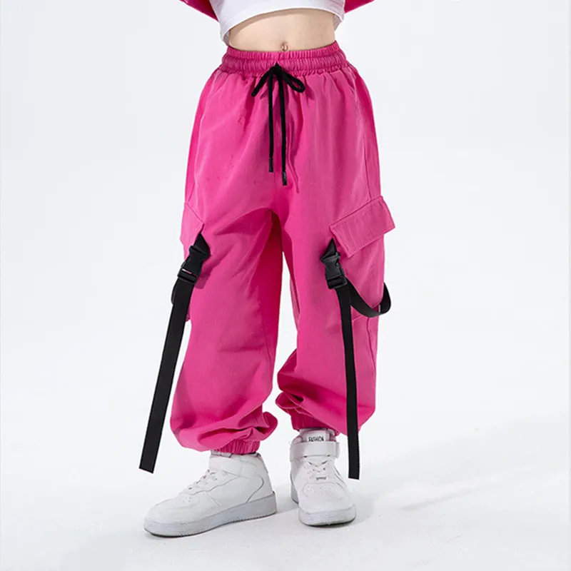 Rose Red Cargo Pants for Teenage Kids New Fashion Spring Summer Streetwear Hip Hop Sweatpants for Girls 4 6 8 10 12 13 14 Years