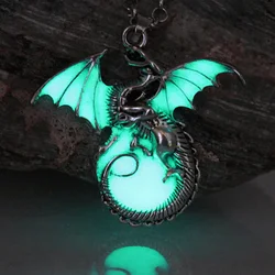 Glowing Dragon necklace Dragon Punk Pendants Necklaces GLOW in the DARK Pete's Dragon women men boys girls Gift