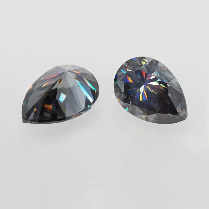 AIOSC Pear Cut Loose Moissanite Stone 0.3~6.0ct Dark Gray Gems Stones for DIY Ring with GRA Certificate Fine Jewelry Accessories