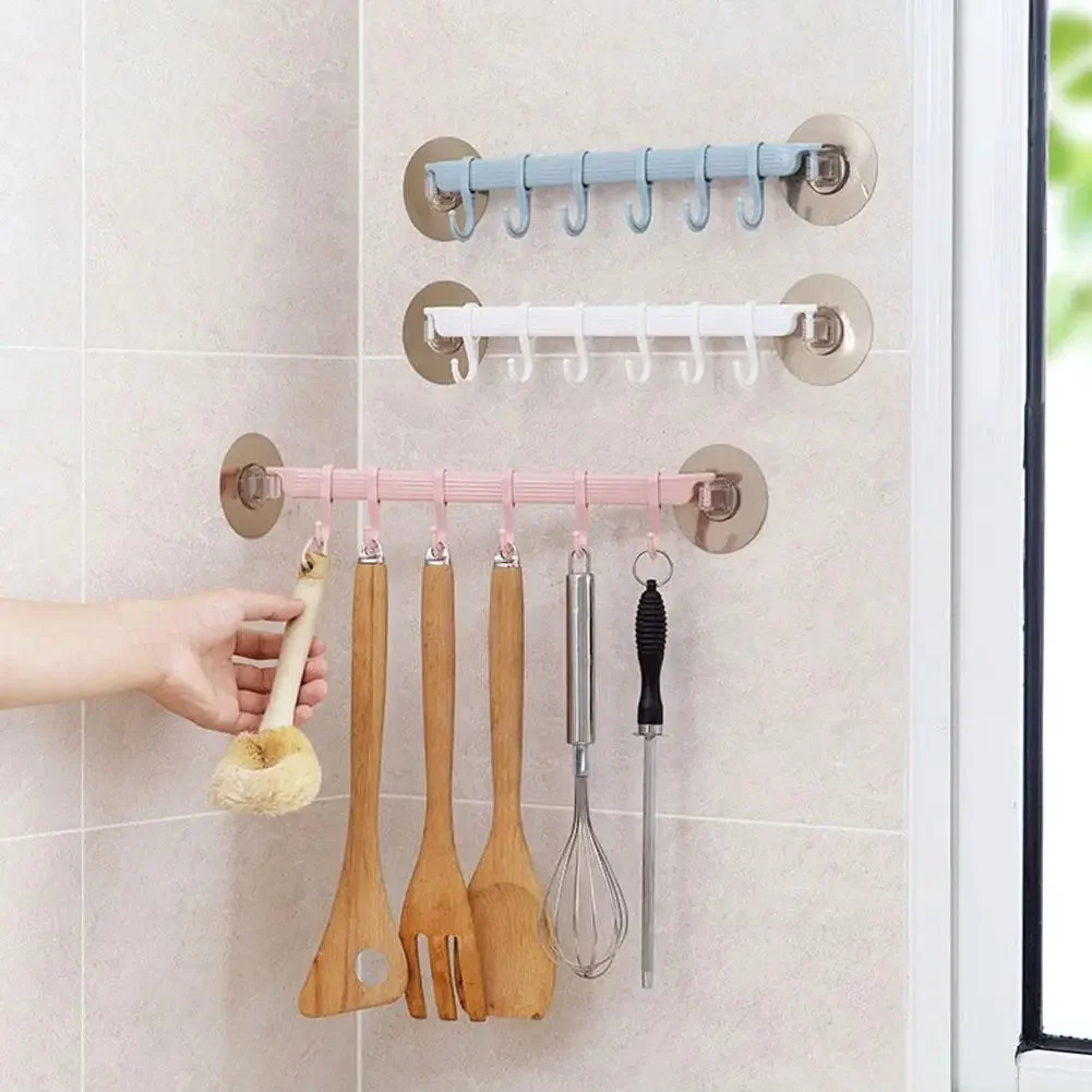 1pc Blue/White/Pink Suction Cup Type Hook 6 Rows for Kitchen Bathroom Corner Suspension Without Marks Hanger Hook