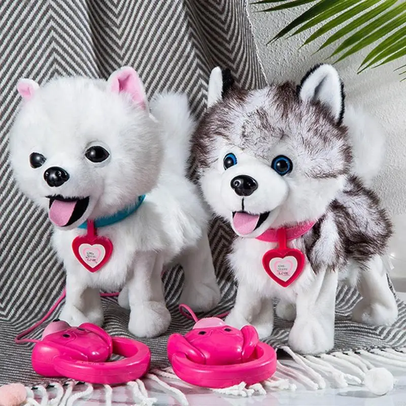 4X7D Simulation Stuffed Animal Puppy Can Bark Lovely Robot Collars Dog for Kids Halloween Gift with Battery Control