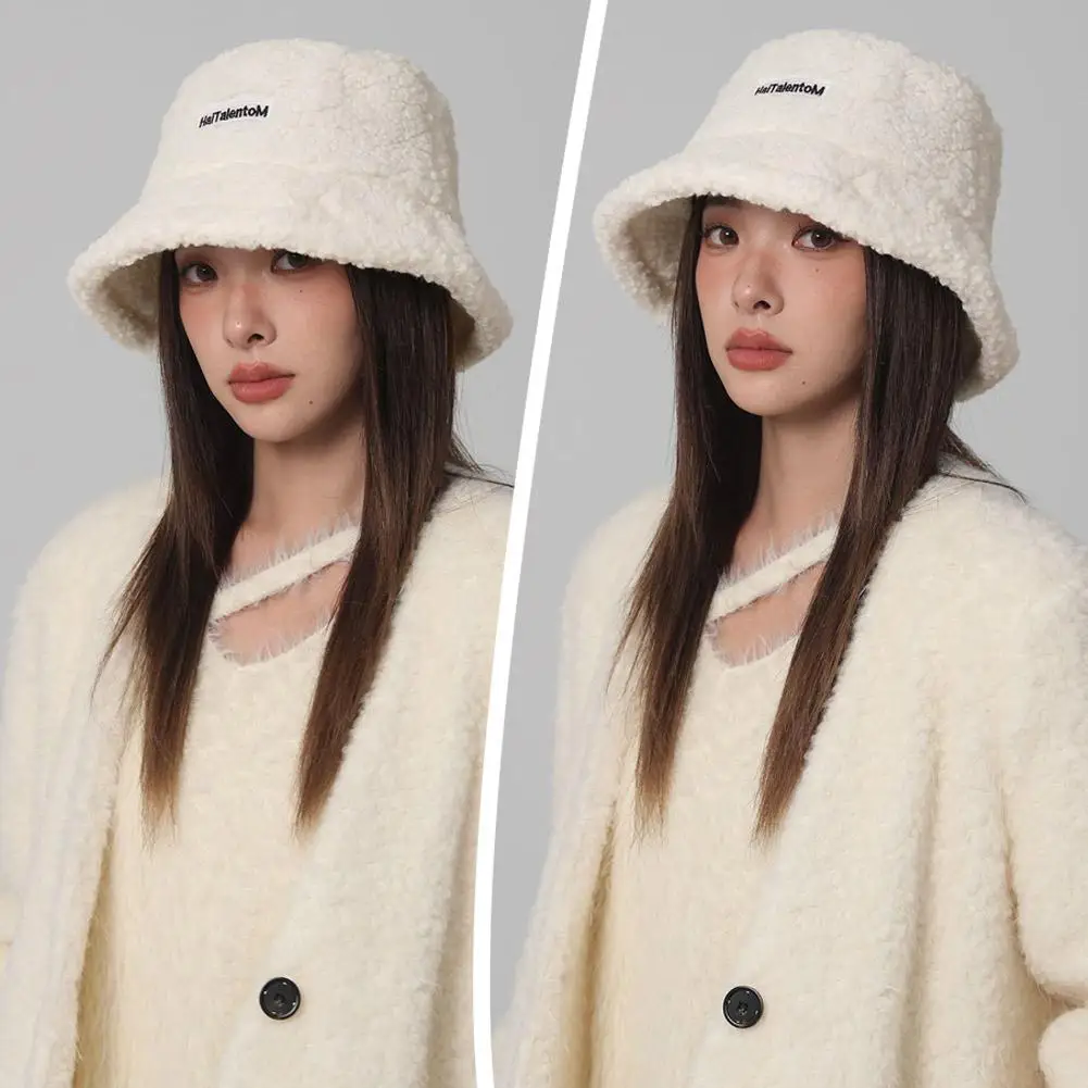 Winter Lamb Wool Bucket Hat Autumn Warm Hats For Women Lady Thicken Flat Top Cap Unisex Men Panama Outdoor Fisherman Hat L6V4