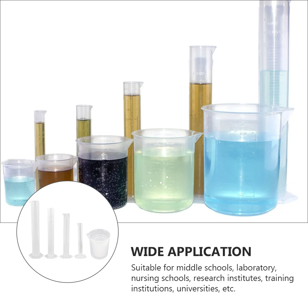 

1Set Transparent Graduated Cylinders Measuring Cups Set Plastic Beakers Stable Base Accurate Scale for Laboratory School