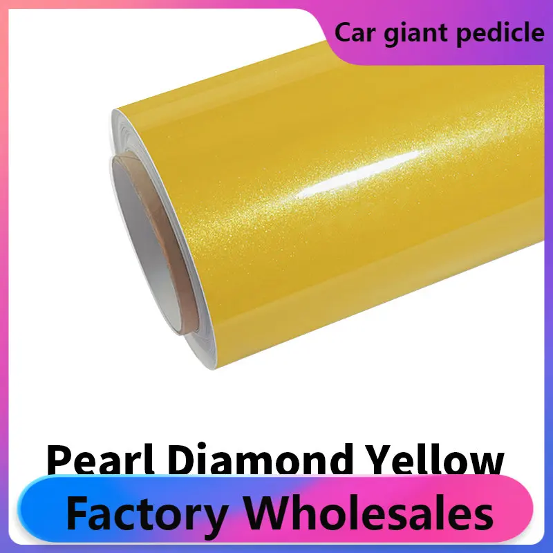 

Pearl Diamond & Glitter Yellow Vinyl Wrap film wrapping film bright 152*18m quality Warranty covering film voiture