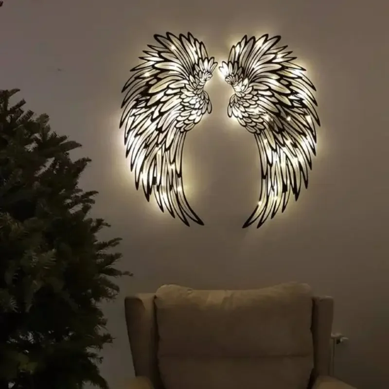 

1 Pair Angel Wings Metal Wall Art with Led Lights Illuminate Wall Angel Wings Wall Art Angel Wing Wall Art Sculpture