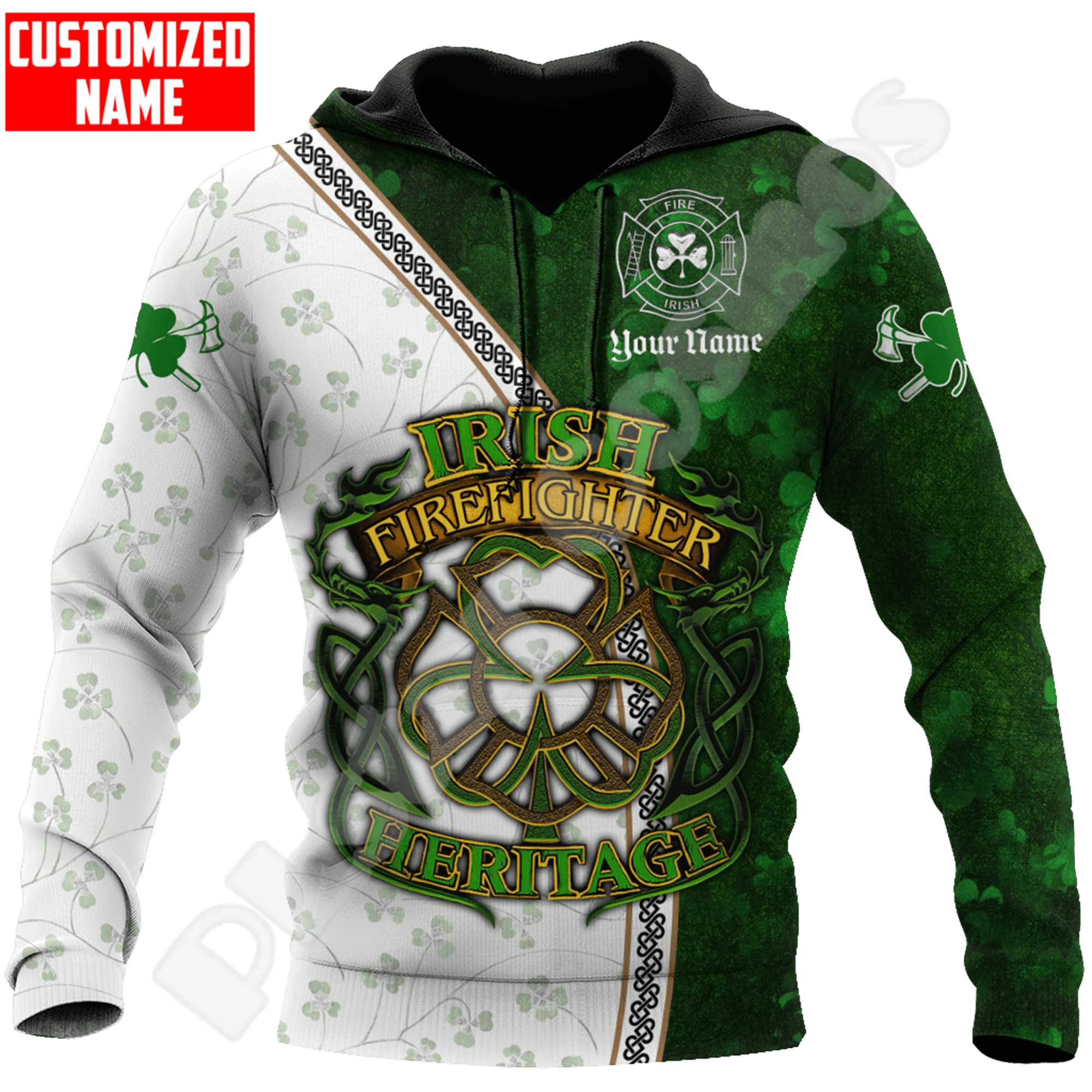 

NewFashion Country Flag Ireland Clover Irish St.Patrick Tattoo Vintage 3DPrint Pullover Funny Harajuku Casual Jacket Hoodies X22