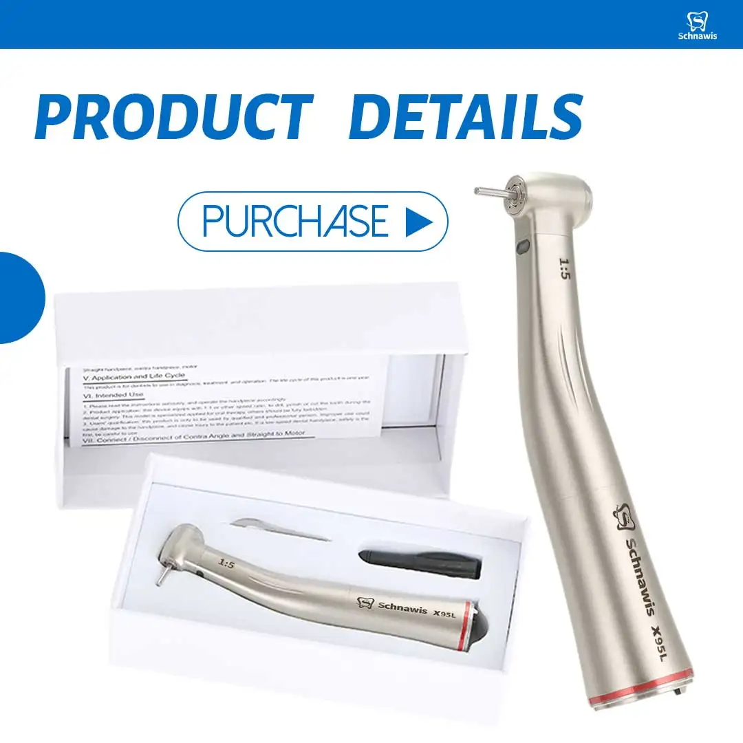 X95L Dental Against Contra Angle 1:5 Increasing Speed Handpiece LED Fiber Optic Handpiece Inner Water Red Ring contraangulo