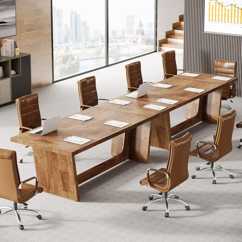 

12FT Conference Table, Modern Meeting Seminar Table for 1214 Person, Rectangular Solid Executive Business Furniture Boardroom D