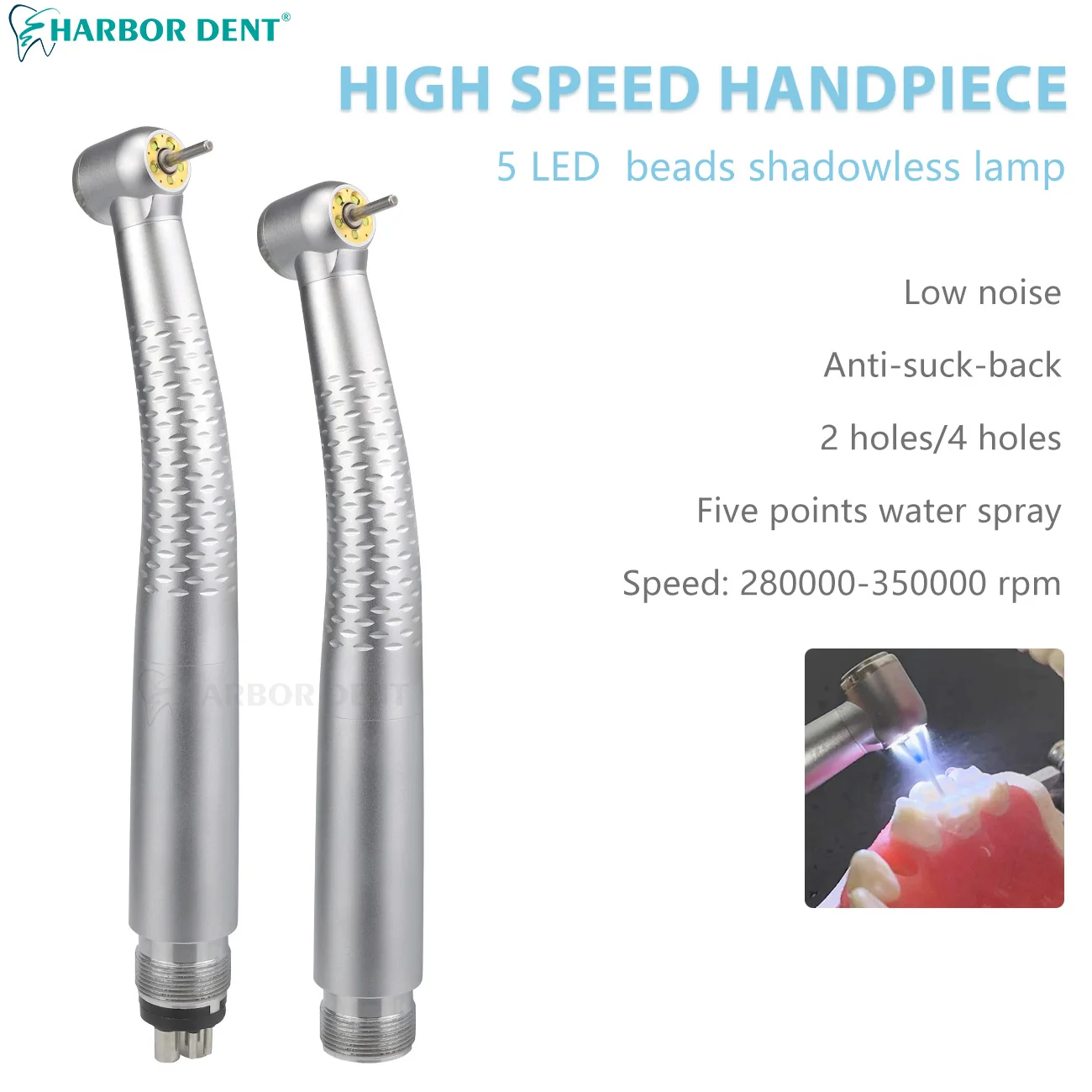 

Dental High Speed Handpiece 5 LED 5 Water Spray Shadowless E-Generator Air Turbine B2 M4 Ceramic Bearing Rotor