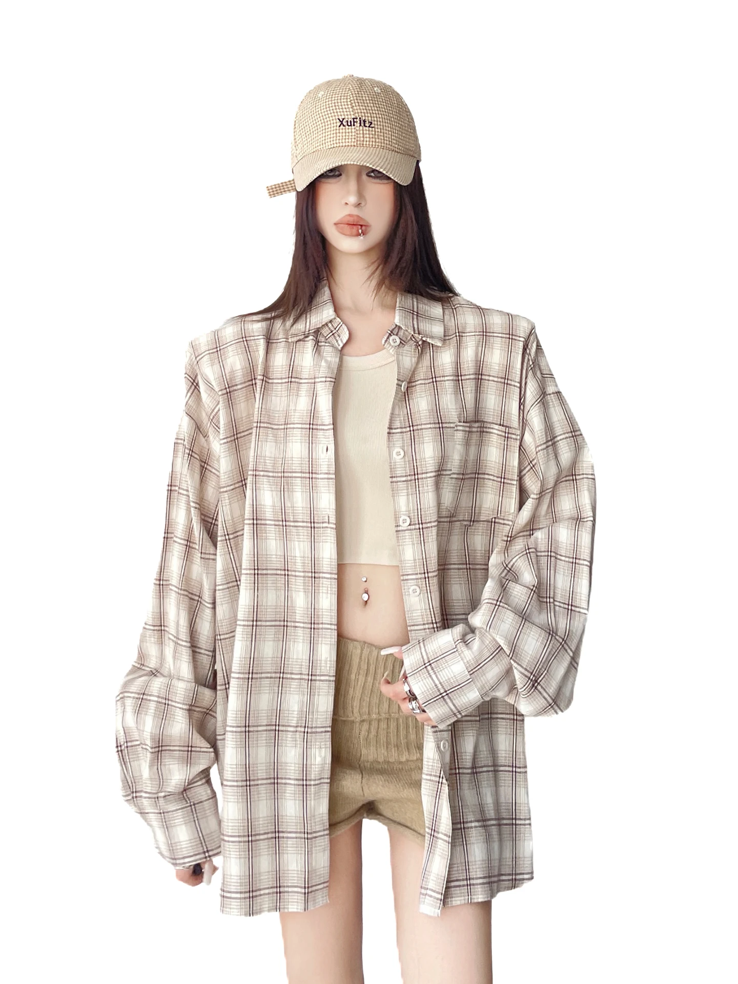 

Long Sleeve Plaid Shirt Women's Style Old Money Fashion Korean System High End Feeling Top Wood Yangzi