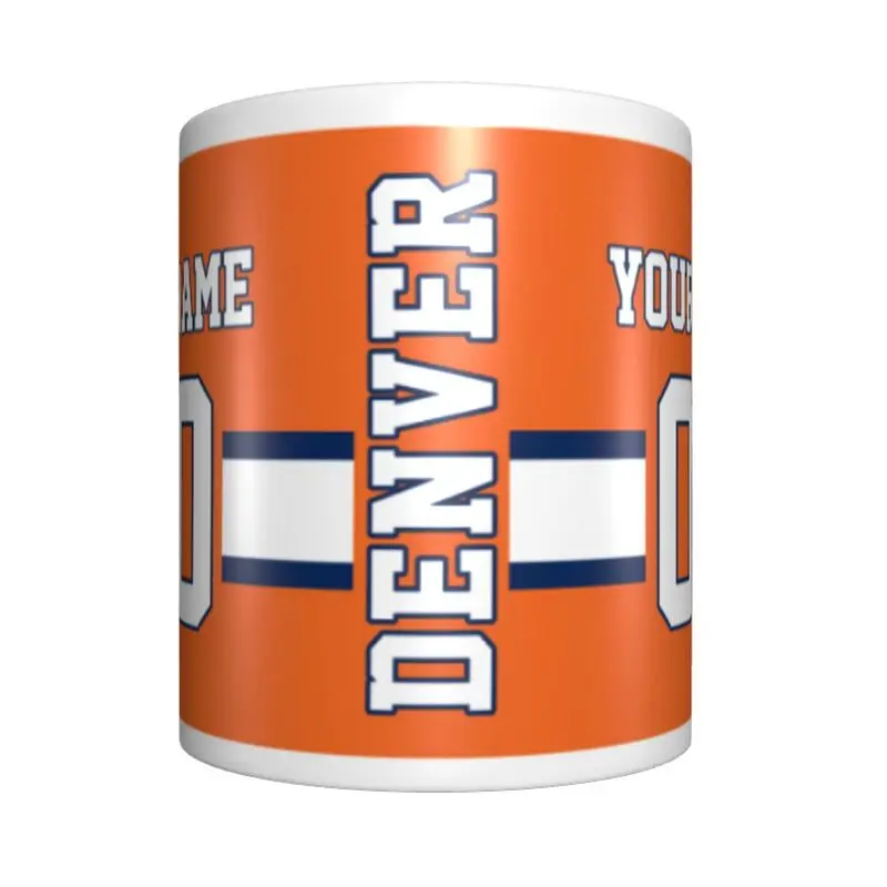 Custom Denver Name & Number Football Mug, Gift for Dad, Gift for Mom, Unique, Personalized Gift, Birthday Gift, Coffee Cup