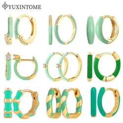 925 Silver Ear Needle Enamel Hoop Huggie Earrings Light Green Simple Round Hoop Ear Buckle Cute Girls Gift Fashion Jewelry