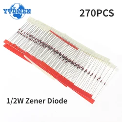 270PCS 1/2W Diodo Zener Regolatore di Tensione Diodi Assortimento Kit 2.4V-33V 2V4 2V7 3V 3V3 3V6 3V9 5V1 5V6 6V2