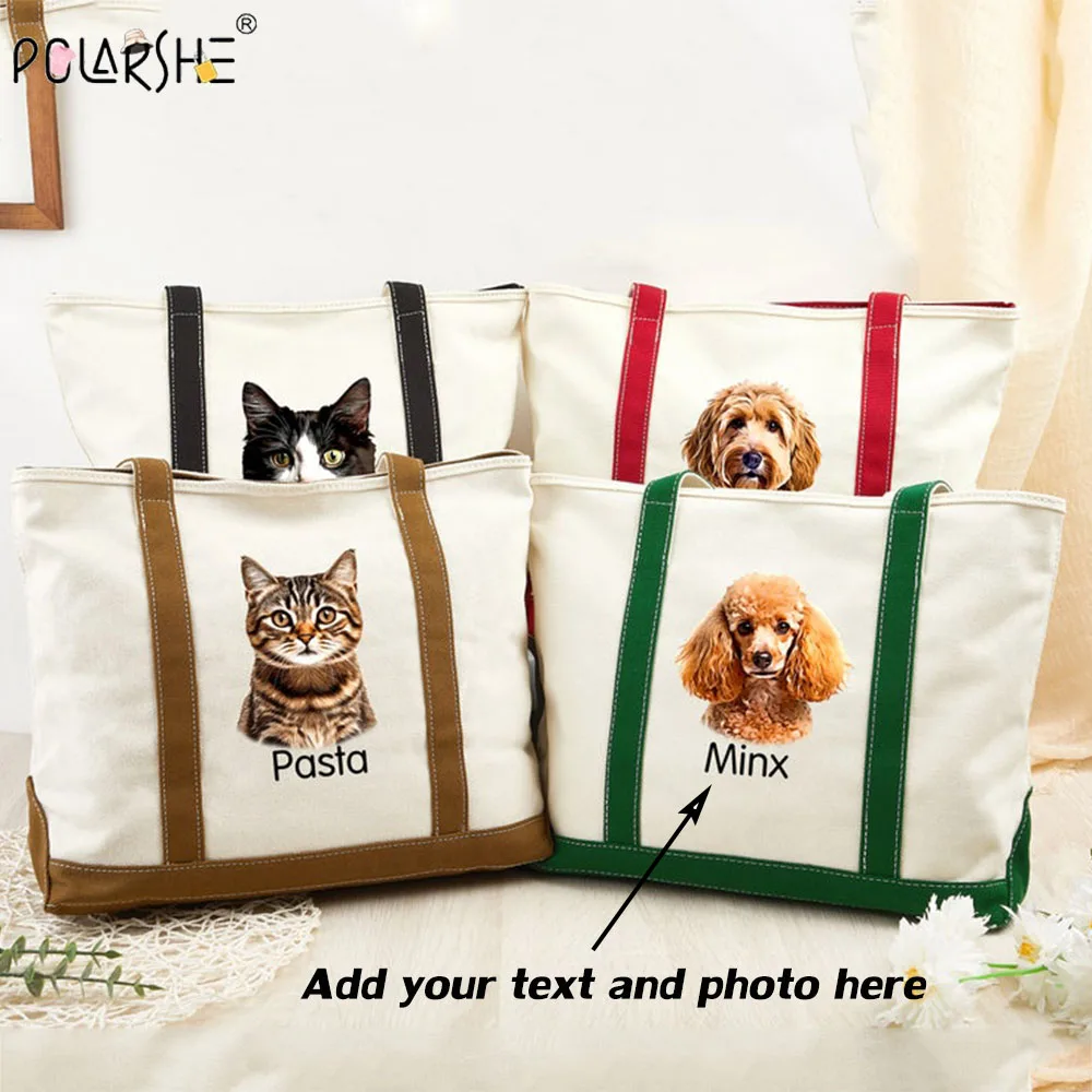Personalized Canvas Tote Bag Custom Logo Text Photo Print Shoulder Bag Fashion Durable Handbag For Women Men Commuter School