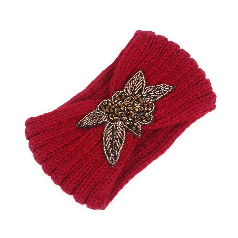 New Women Winter Warmer Ear Knitted Headband Turban Wide Crochet Bow Stretch Rhinestone Hairband Headwrap Hair Accessories