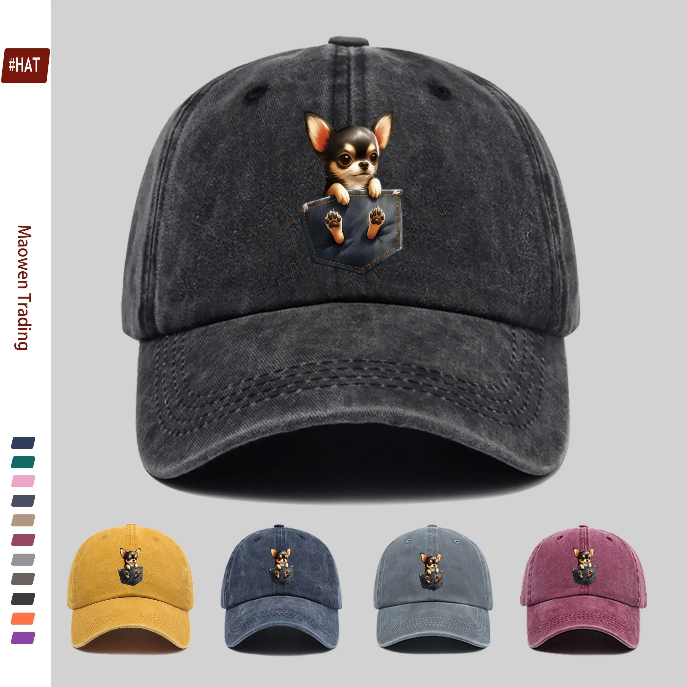 1pc Chihuahua Print Trucker Hat - Adjustable Snapback Cap with Chihuahua Dog, Lightweight Suitable for Men & Women, for, Beach, - view 2