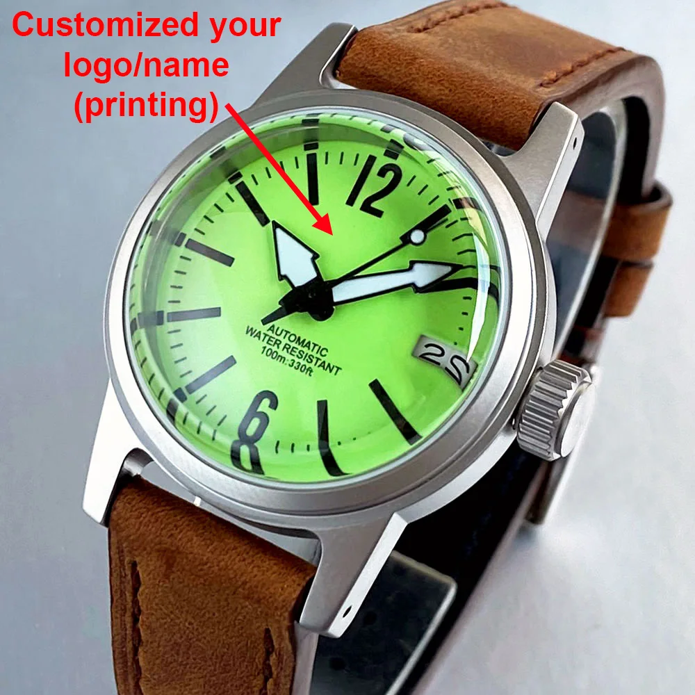 Customized 36mm Military Sandblasted Sapphire Glass Green Dial Men's Watches 200m Waterproof NH35A Automatic Movement Watches