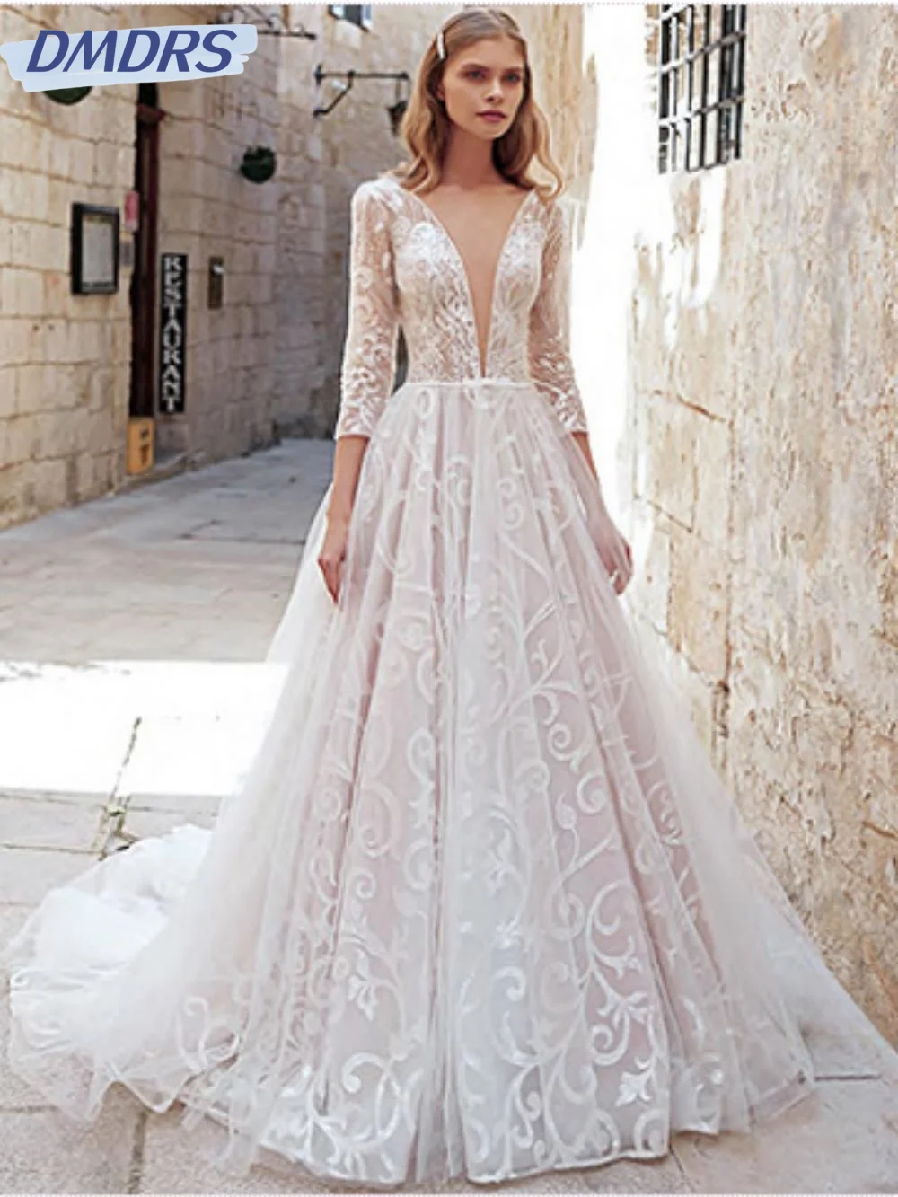 Sexy Backless Dress For Bride Classic Lace Appliques Sequins Bridal Gown Elegant A-line Long Wedding Dress Robe De Mariée