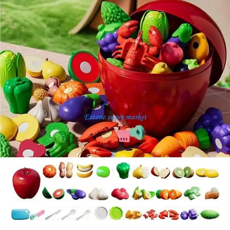 090B เด็กวัยหัดเดินผักผลไม้ Pretend Play ของเล่นตัดของเล่นเพื่อการศึกษาอาหาร