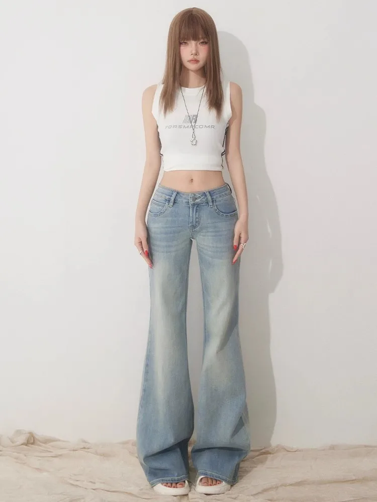 

Slim Fit Simple Flared Jeans for Women High Fashion Causal England Style Y2K Street Work Low-waisted Pants Classical Clothing
