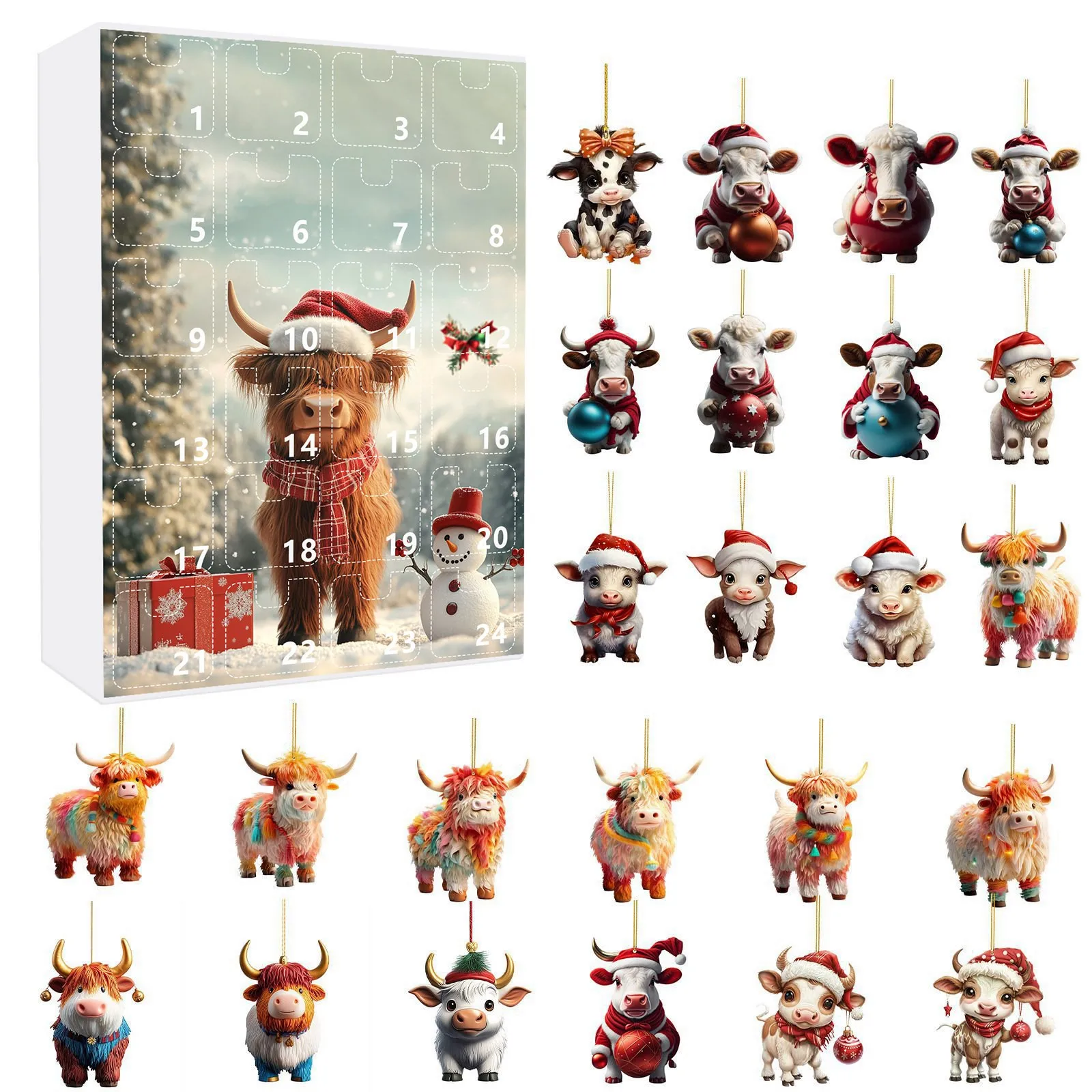 Acrylic Cartoon Cow Christmas Ornament: Holiday Decor For Trees Cars And Home Countdown Calendar to Retirement by Day