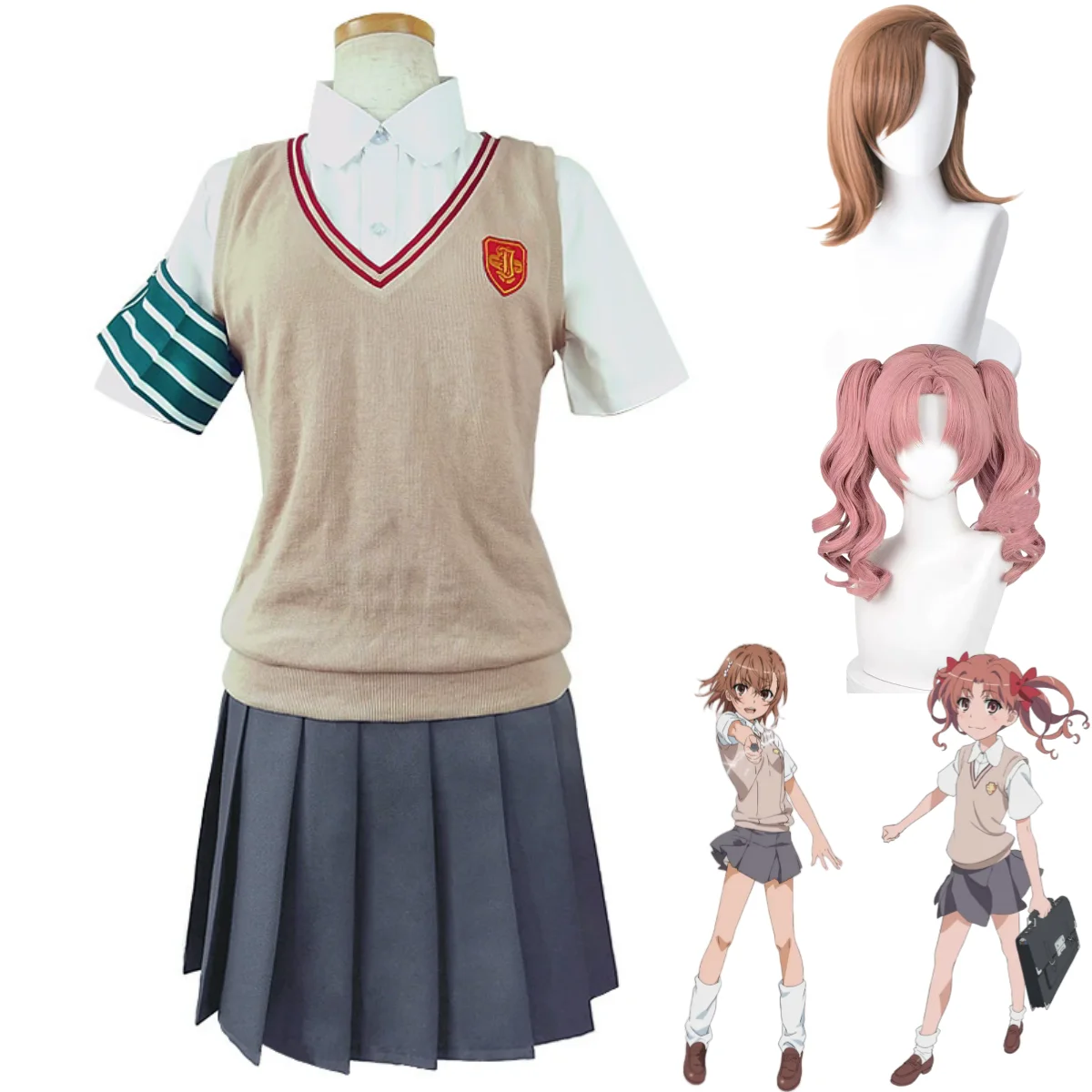 

Anime A Certain Magical Index A Certain Scientific Railgun Misaka Mikoto Shirai Kuroko Cosplay Costume Wig School Uniform Skirt