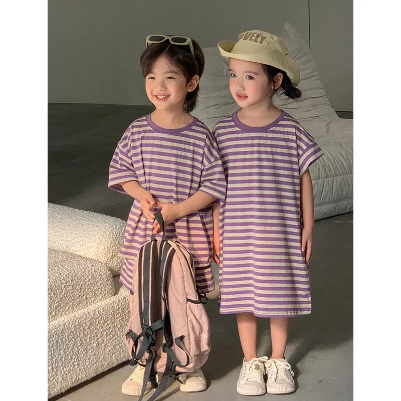 Sister and Brother Matching Clothes 2024 Summer Korean Children Twins Clothing Baby Girl Dresses Kids Boys Two Piece Outfits Set