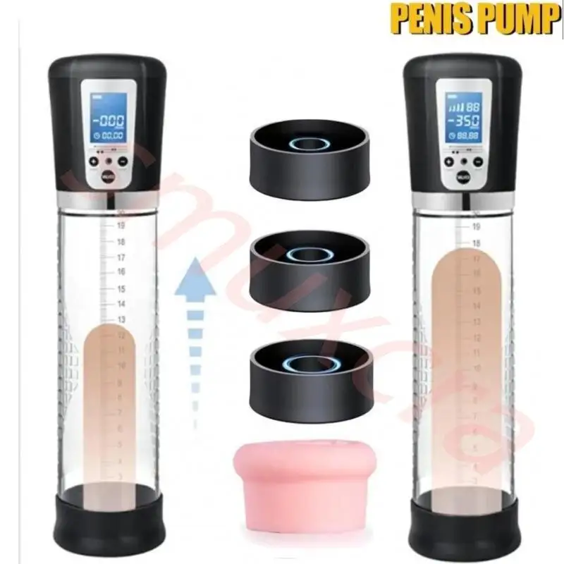 IPX5 Electric LCD Penis Pump Enlargement Vacuum Dick Extender Men Sex Toy Increase Length Enlarger Male Erotic Erection Trainer