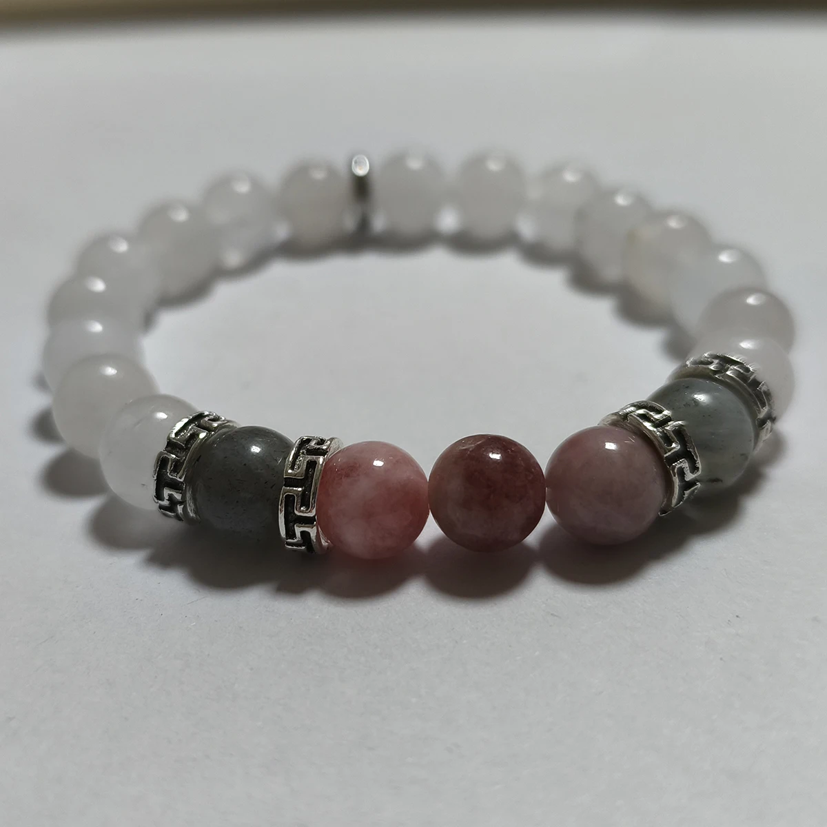 OAIITE ムーンストーン ラブラドライトとローズクォーツ ブレスレット ヨガ 瞑想 ストレス リリーフ ジュエリー 手作り ギフト エレガント チャーム ブレスレット