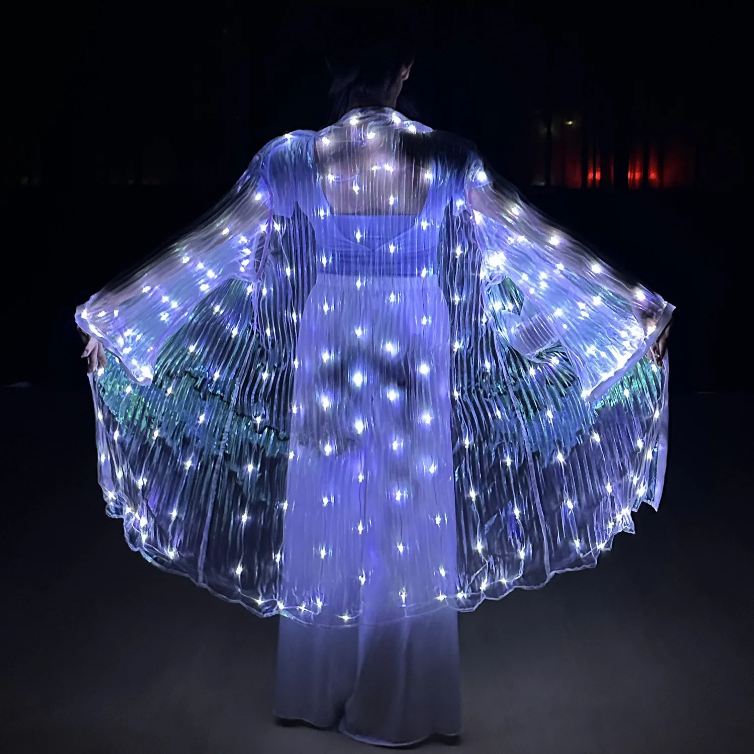 White LED Glow Costume Belly Dance Butterfly Wing Fans - Glowing Light up Clothes for Performance Carnival Party Dancing view 6