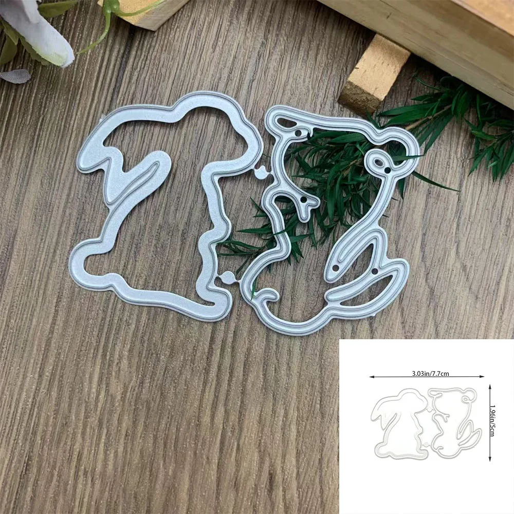 1 Stück Niedliche Cartoon-Zwei-Kaninchen-Metall-Stanzformen für DIY-Geschenkkarten, Scrapbooking, Bastelvorlage, Festliche Kartendekoration