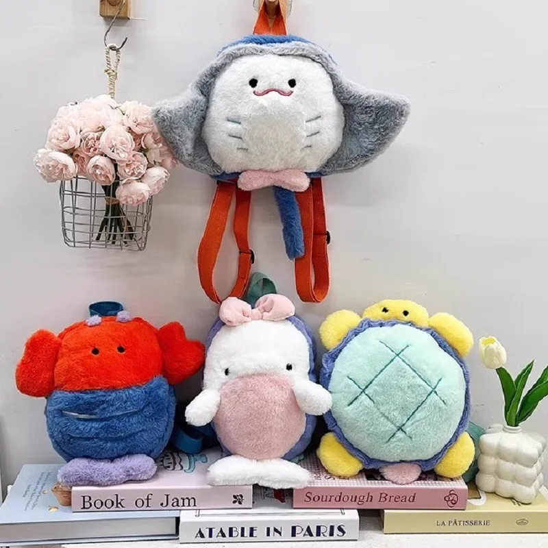 Seal Polar Bear Mobula Turtle Lobster Cartoon Sea Otter Bag Backpack Ocean Animal Plush Toy Stuffed Doll Boy Girl Aquarium Gift
