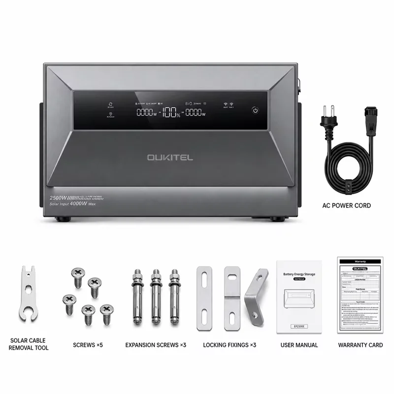 OUKITEL EP2500 Balkon Zonne-energiesysteem met ingebouwde 2048Wh LiFePO4-batterij, uitbreidbaar tot 16,38kWh, 4000W PV-ingang, 800‑2500W On/Off-Grid Power Station, IP65