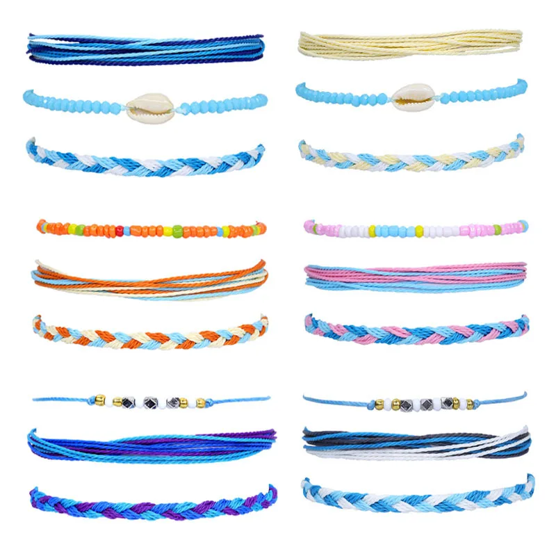 New American West Coast Style Shell Wax Line Handwoven Bracelet Three-piece Set BR1006