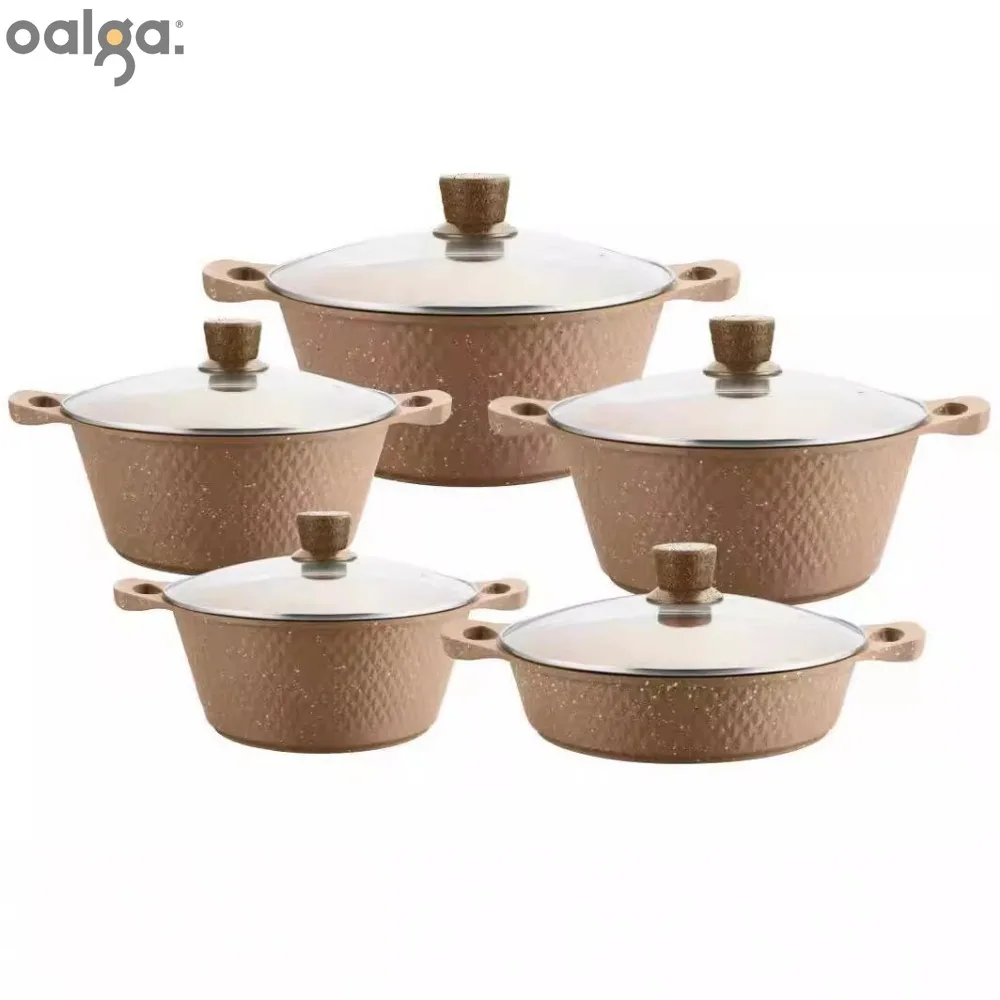 

Medical Stone Die Casting Soup Pot Set Marble Integrated Small Diamond 10Pcs Cookware Set Pots and Pans Set סירים לבישול