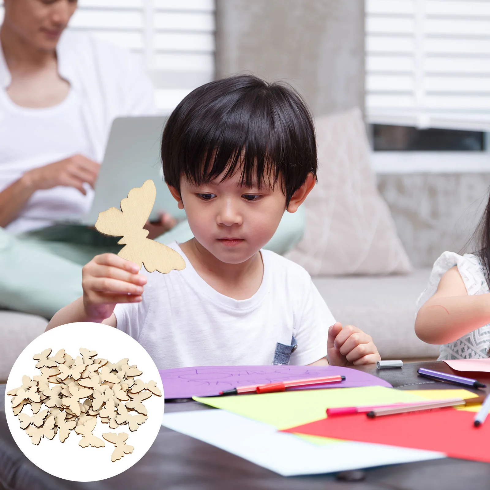 100 قطعة الكتابة على الجدران الخشبية Diy بها بنفسك الفراشات غير المكتملة قطع خشبية الحرفية مجموعة للأطفال الأسرة اللوحة ديكور المنزل الحرف اليدوية العرض #6